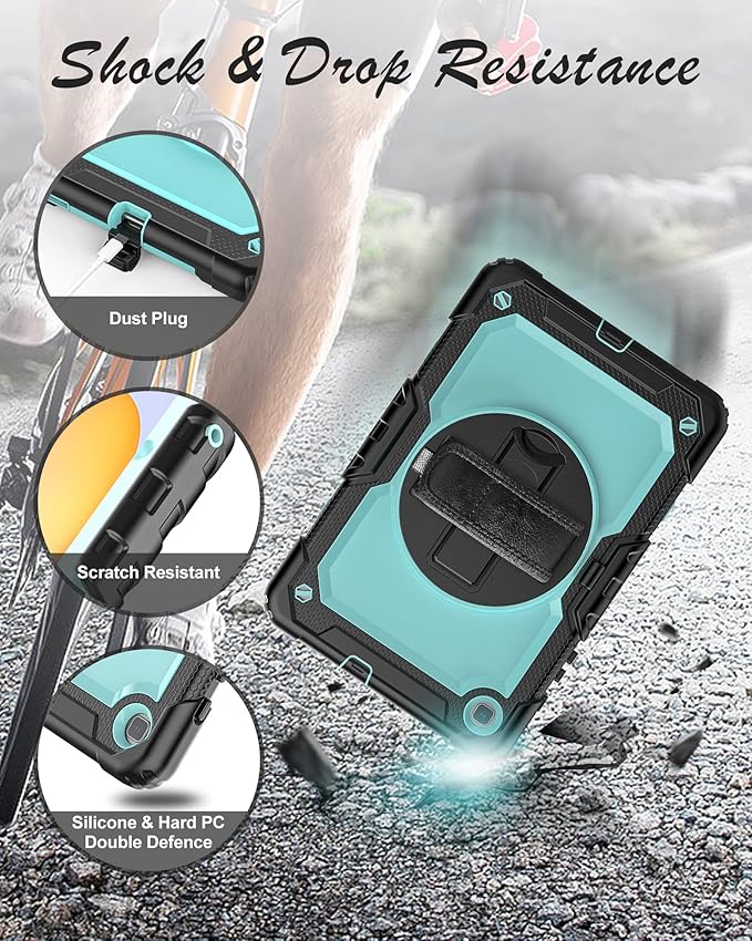 Tablet Case for Samsung Galaxy Tab S6 Lite 10.4 inch 2024/2022/2020 [with Tempered Glass Screen Protector], Rotating Kickstand/S Pen Holder/Shoulder & Hand Strap (SkyBlue)