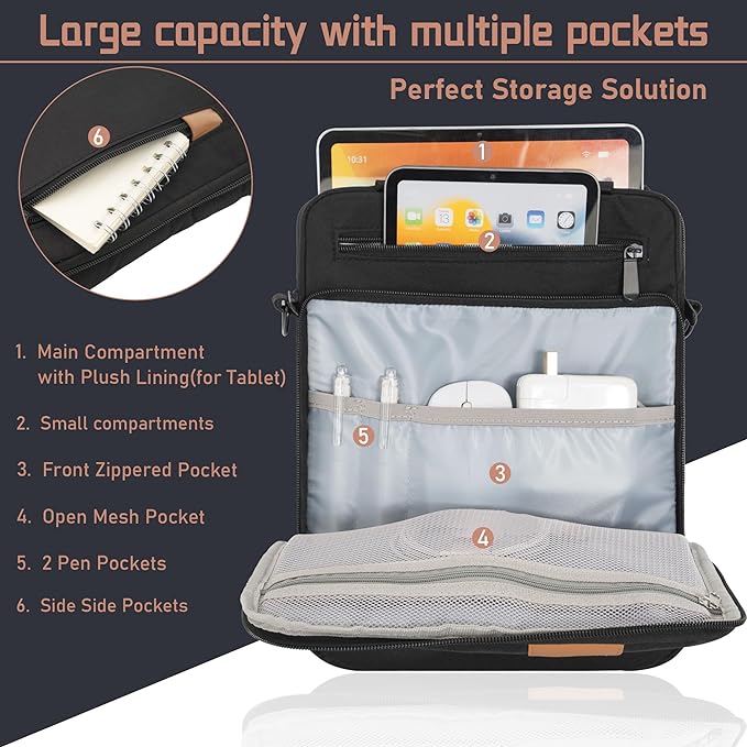 9-11 Inch Tablet Sleeve Bag, Padded Protective Travel Carrying Case for iPad Pro M4 11", iPad Air M2 5/4th 10.9", Air 3th 10.5", iPad 10th 10.9", 9/8/7th 10.2", Galaxy Tab A9+/A8/A7/S8/S7