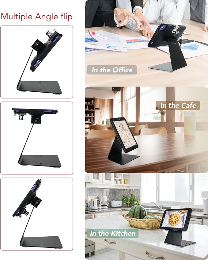 Desktop Anti-Theft Security Kiosk Stand Holder for iPad Mini 7 A17 Pro 2024 8.3"/ iPad Mini 6 2021 8.3",with Lock & Key,Flip &360°Rotating Horizontal or Vertical Design(Black)
