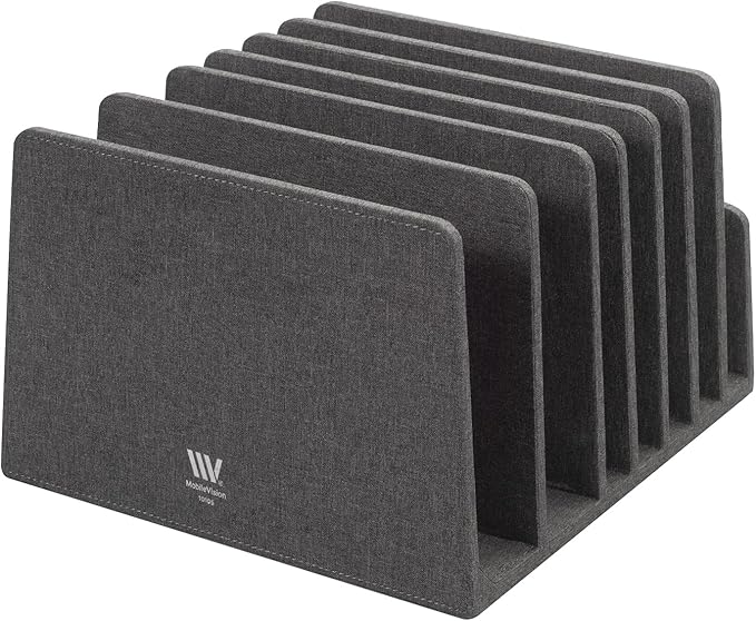MobileVision Executive Dark Gray Device Organizer for Smartphones, Tablets and Laptops, 7 Slots with Extra Wide Slots for Laptops