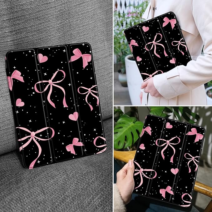 MEEgoodo Case for Samsung Galaxy Tab A9 Plus 11 inch Cover 2024 2023 with S Pen Holder, A9+ Smart Tablet Cases with Leather Trifold Stand+Soft TPU Back Shell+Smart Auto Wake/Sleep, Pink Ribbons Bows