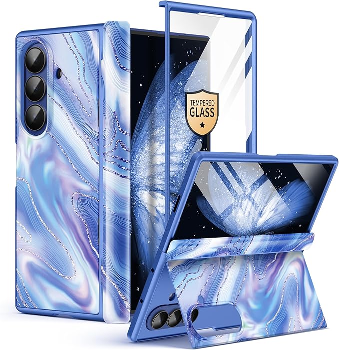 GVIEWIN for Samsung Galaxy Z Fold 7 Case Built-in HD Screen Protector [Compatible with Magsafe][Hidden Kickstand] Magnetic Full-Body Hinge Protection Slim Phone Case for Z Fold 7, Aurora/Azure Blue