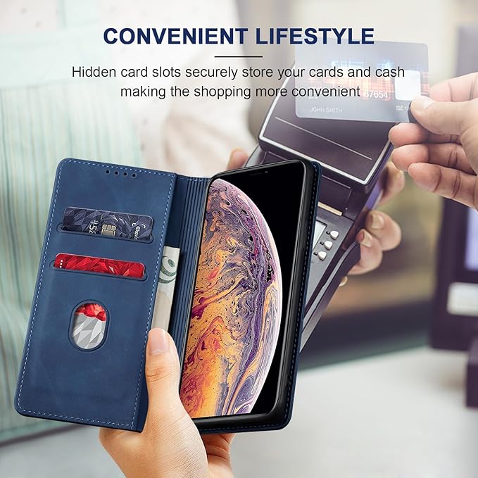 Jasonyu Flip Wallet Case for iPhone Xs Max,Leather Magnetic Folio Cover with Card Holder,Kickstand - TPU Shockproof Durable Protective Phone Case,Blue