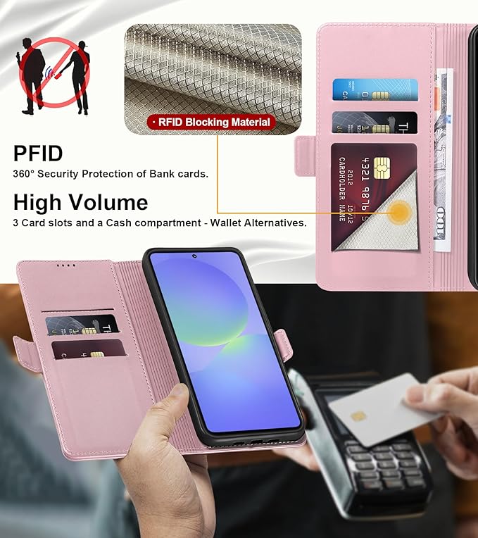 Wallet Flip Case for Samsung Galaxy A36 5G - [RFID Blocking] Luxury PU Leather Card Holder Magnetic Phone Cover with Kickstand,Shockproof Protective Case,Pink