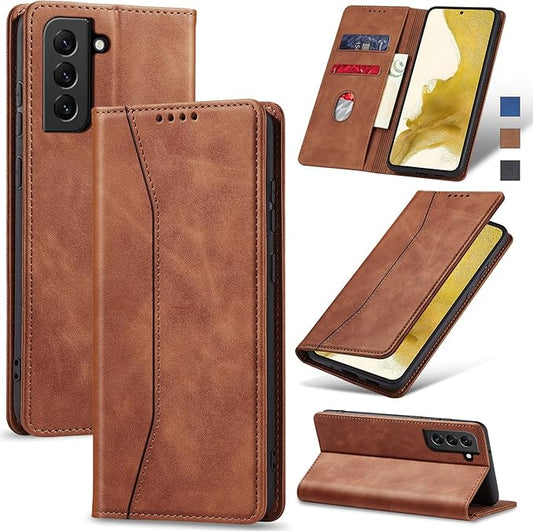 Jasonyu Flip Wallet Case for Samsung Galaxy S22 Plus,Leather Magnetic Folio Cover with Card Holder,Kickstand - TPU Shockproof Durable Protective Phone Case,Brown