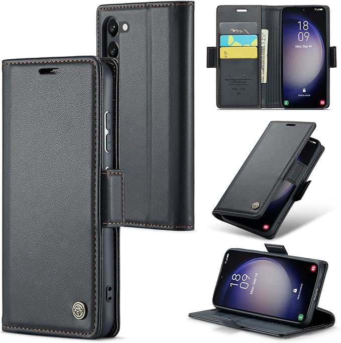 Case for Samsung Galaxy S23 Wallet Case, RFID Blocking PU Leather Flip Folio Cover Card Holder Kickstand Shockproof Phone Case Compatible with Samsung Galaxy S23, Black