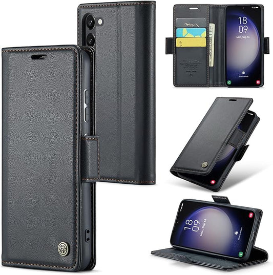 Case for Samsung Galaxy S23 Wallet Case, RFID Blocking PU Leather Flip Folio Cover Card Holder Kickstand Shockproof Phone Case Compatible with Samsung Galaxy S23, Black