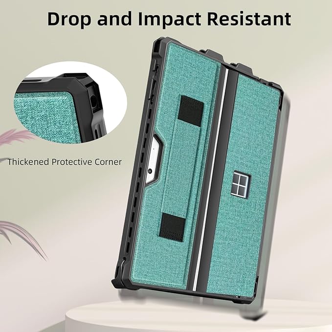 Case for 12.3" Microsoft Surface Pro 7+/7/6/5/4/Pro LTE Protective Rugged Cover Case, with Stylus Pen Holder and Hand Strap, Compatible with Type Cover Keyboard, Cyan