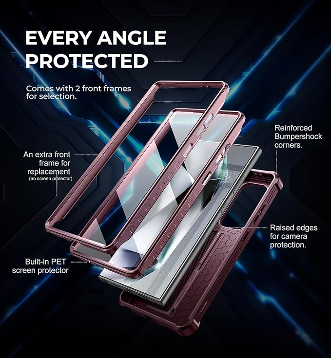 Dexnor for Samsung Galaxy S24 Ultra Case with Built-in Slide Camera Cover & Screen Protector & Kickstand,Shockproof Rugged Case Full-Body Bumper Protective Cover for Galaxy S24 Ultra (2024),Maroon Red