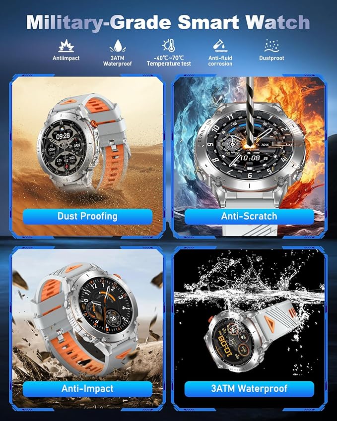 GPS Military Smart Watch for Men with Bluetooth Call, 1.43" AMOLED Waterproof Fitness Tracker with Heart Rate/Sleep Monitor/Flashlight, 170+ Sports Modes, 730mAh Battery for Android/iOS