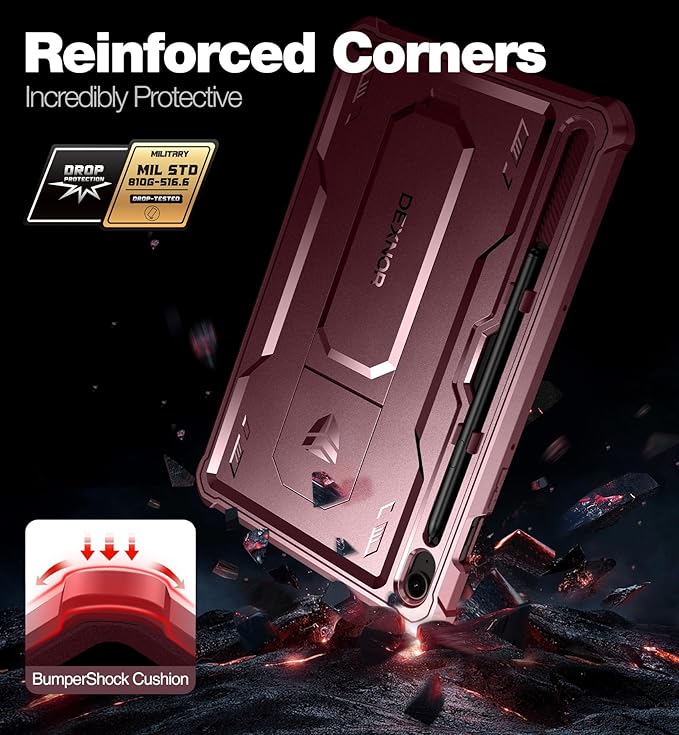 Dexnor Case for Samsung Galaxy Tab S10 Lite /S10 FE/S9 FE 10.9 Inch(2025/2023), [Built in Screen Protector & Kickstand] with Pen Holder Heavy Duty Full Body Cover for S9 FE 5G Tablet Case (Red)