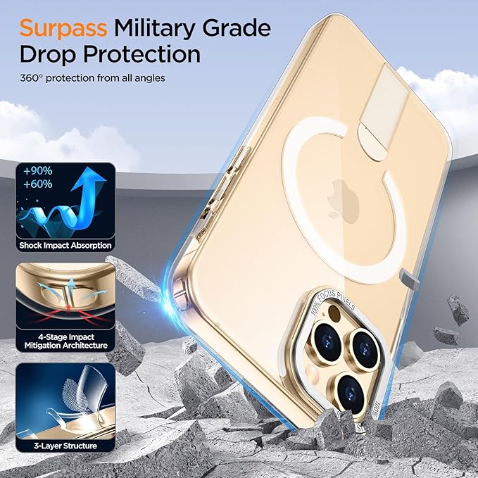 for iPhone 14 Pro Max Case with Kickstand, Compatible with MagSafe, [Invisible Stand] Anti-Slip Shockproof Military-Grade Protection, Magnetic Protective Phone Case for iPhone 14Pro Max, Clear