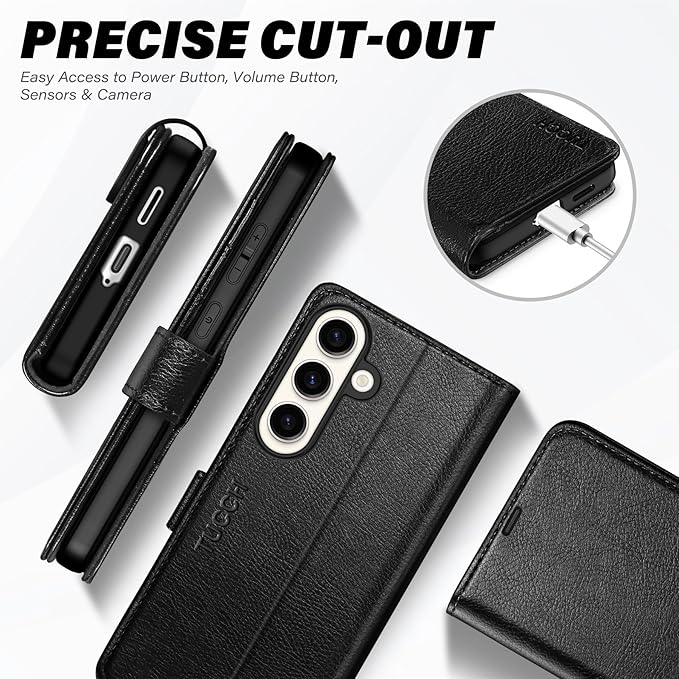 TUCCH Wallet Case for Galaxy S25, Magnetic PU Leather Stand [RFID Blocking] Card Slots Protective Folio Cover with [TPU Shockproof Interior Case] Compatible with Galaxy S25 6.2" 2025, Textured Black