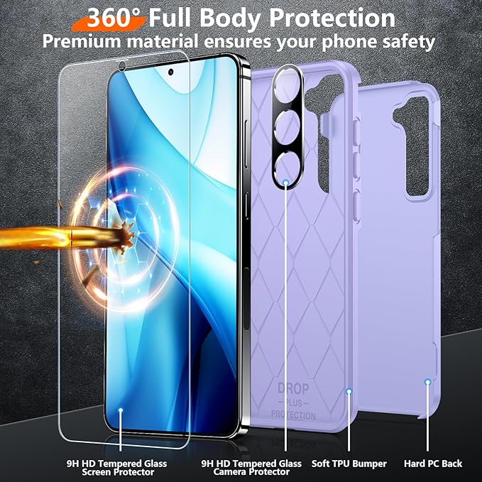Red2Fire for Samsung Galaxy S25 Case, [Military Grade Drop Protection] Heavy Duty Full Body Shockproof Protection Non-Slip Phone Case for S25 Case 6.2 inch,Light Purple