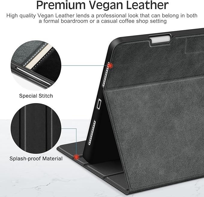 KingBlanc for iPad Air 11-inch Case M3 (2025) / M2 (2024), iPad Air 5th/4th Generation (2022/2020, 10.9") with Pencil Holder, Vegan Leather Stand Cover, Auto Sleep Wake, Viewing/Typing Angle, Black