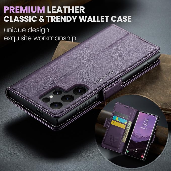 for Samsung Galaxy S25 Ultra Case, Premium PU Leather Wallet Case Flip Cover with [RFID Blocking][Card Holder][Stand Function] Shockproof Protective for Samsung Galaxy S25 Ultra, Purple