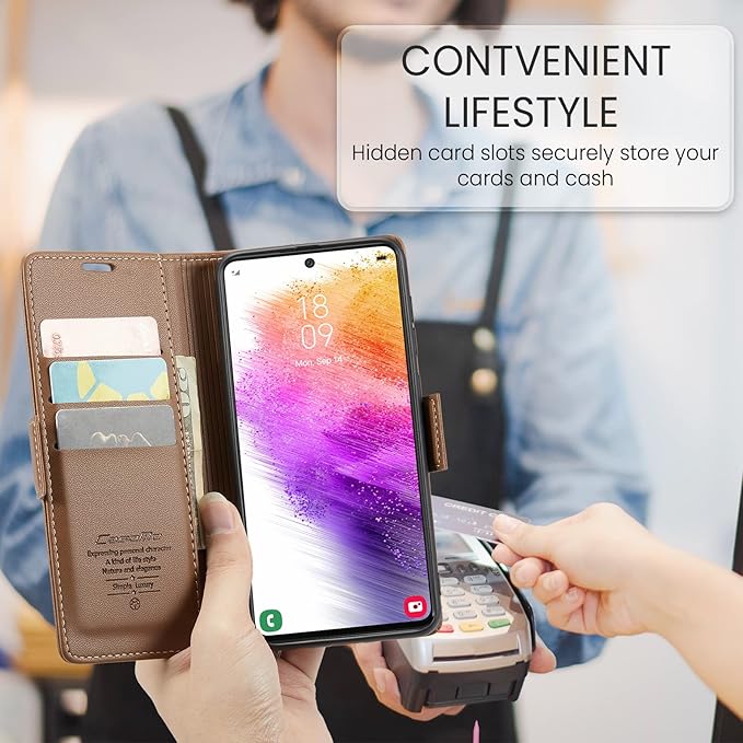 for Samsung Galaxy A23 4G/5G Case, Premium PU Leather Wallet Case Flip Cover with [RFID Blocking][Card Holder][Stand Function] Shockproof Protective for Samsung Galaxy A23, Brown