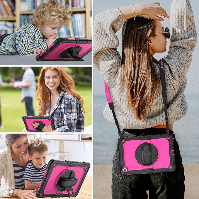 HXCASEAC Case for Samsung Galaxy Tab A9+/ A9 Plus 11 Inch, Protective with Screen Protector/Hand Strap/Pen Holder, Sturdy Shockproof Galaxy A9 Plus Tablet Case 2023 SM-X210/X216/X218 - Rose