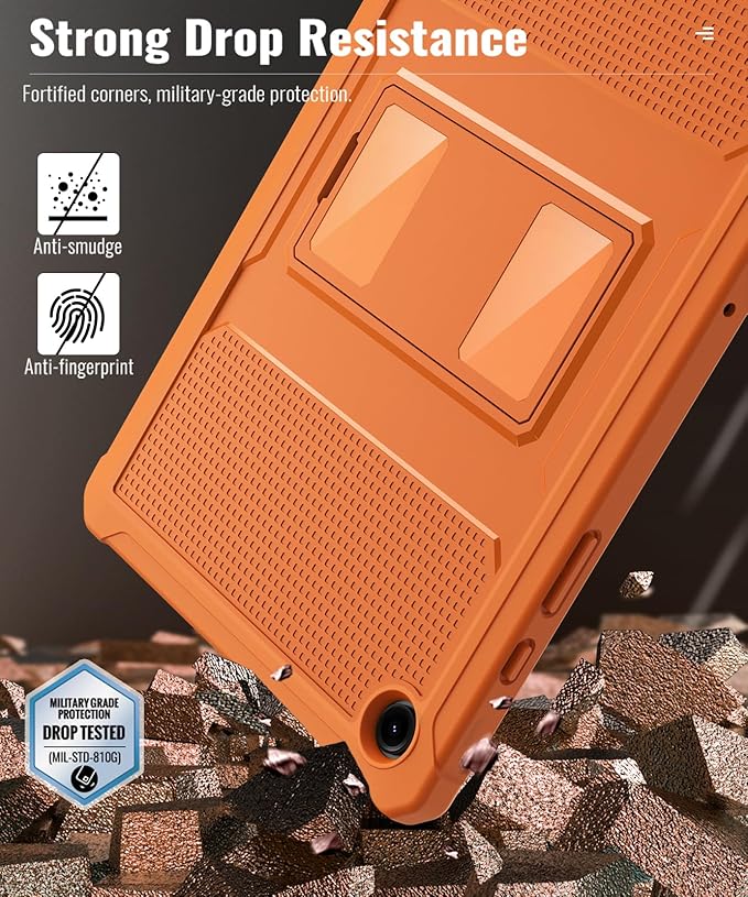 MoKo Case Fit Galaxy Tab A9 Plus 11-Inch 2023 (SM-X210/X216/X218), Shockproof Full Body Rugged Stand Back Cover Built-in Screen Protector Fit Galaxy Tab A9+ 11" 2023, Orange