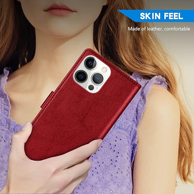 ZZXX for iPhone 15 Pro Wallet Case with [RFID Blocking] Card Slot Kickstand Magnetic Closure Leather Flip Fold Protective Phone Case for iPhone 15 Pro Case Wallet(Red-6.1 inch)