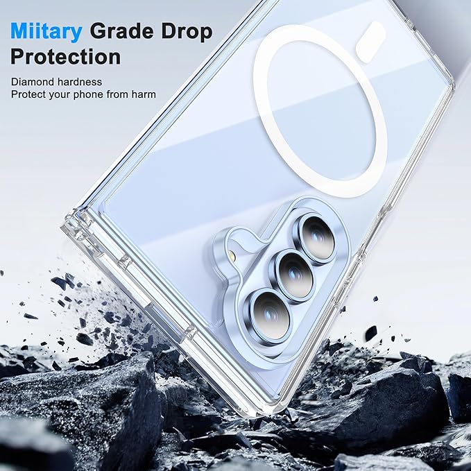 Oterkin Magnetic for Samsung Galaxy Z Fold 7 Case, [Compatible with MagSafe] Transparent Non-Slip Shockproof Bumper Protective Phone Case for Z Fold 7, Clear