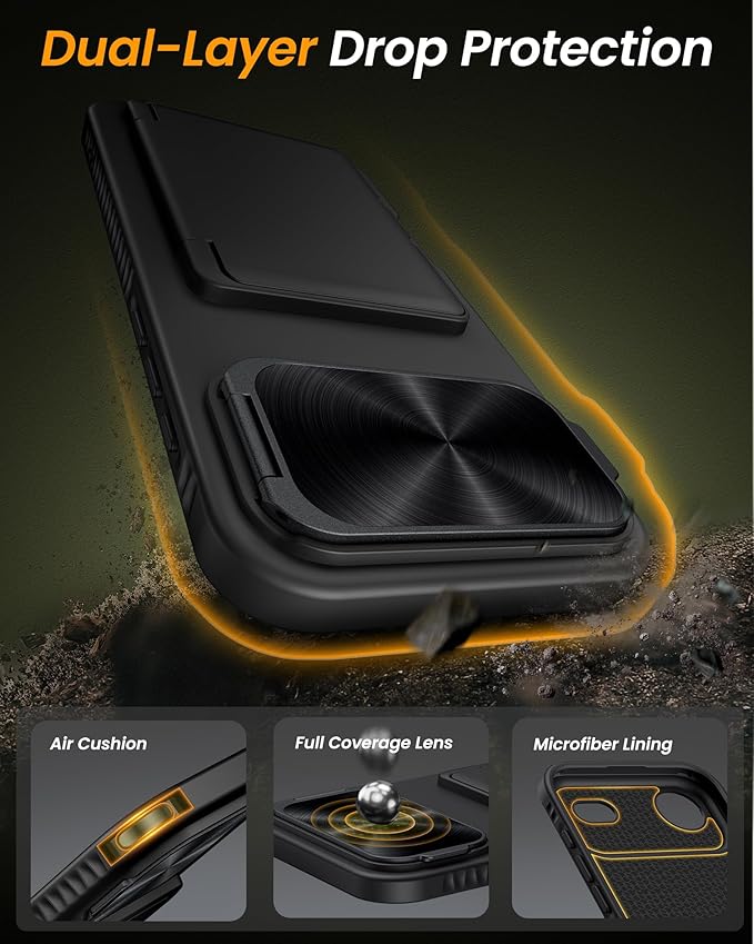 for iPhone Air Case Wallet with Stand, Built-in [2 Pack] Screen Protector & Card Holder & Camera Cover, Military Grade Drop Protection Protective Phone Case for iPhone Air Case 2025, Black