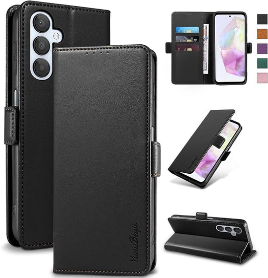 Wallet Flip Case for Samsung Galaxy A35 5G - [RFID Blocking] Luxury PU Leather Card Holder Magnetic Phone Cover with Kickstand,Shockproof Protective Case,Black