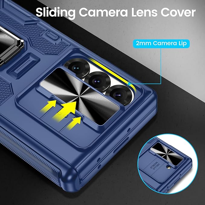 VEGO for Galaxy Z Fold 6 Case with Kickstand, Hinge Protection & Belt Clip Holster & Front Screen Protector & Slide Camera Cover Magnetic Kickstand Case for Samsung Galaxy Z Fold 6 5G - Blue