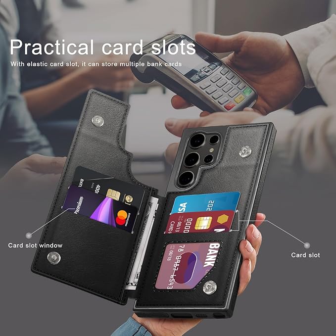 DJDUCK Designed for Samsung Galaxy S25 Ultra Case Wallet with Card Holder, [Magnetic Clasp Cover] [RFID Blocking Leather Protection] Shockproof Women Men Cases for Samsung S25 Ultra Black