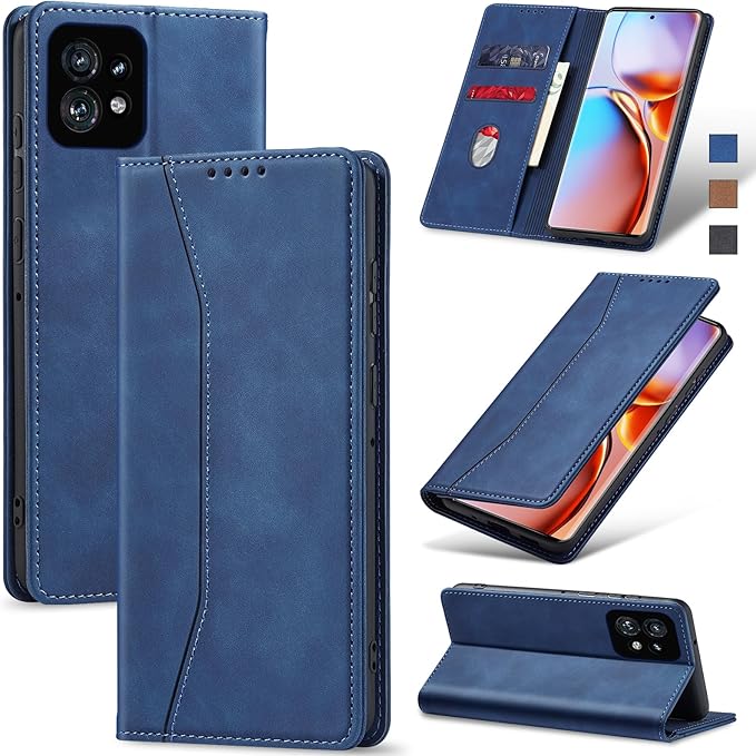 Jasonyu Flip Wallet Case for Motorola Edge+ (2023)/Moto Edge Plus (2023),Leather Magnetic Folio Cover with Card Holder,Kickstand - TPU Shockproof Durable Protective Phone Case,Blue