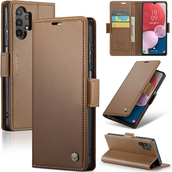 for Samsung Galaxy A13 4G/5G Case, Premium PU Leather Wallet Case Flip Cover with [RFID Blocking][Card Holder][Stand Function] Shockproof Protective for Samsung Galaxy A13, Brown