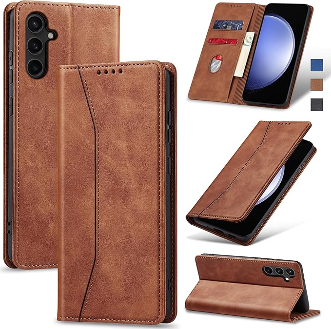 Jasonyu Flip Wallet Case for Samsung Galaxy S23 FE,Leather Magnetic Folio Cover with Card Holder,Kickstand - TPU Shockproof Durable Protective Phone Case,Brown