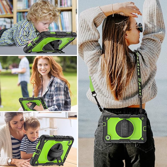 HXCASEAC Case for Lenovo Tab M8 4th Gen 2024/2023 (TB-301FU, TB-300FU), with Screen Protector/Rotating Hand Strap/Sturdy Stand, Protective HD Cover for Lenovo M8 Tablet Case 8 inch, Green