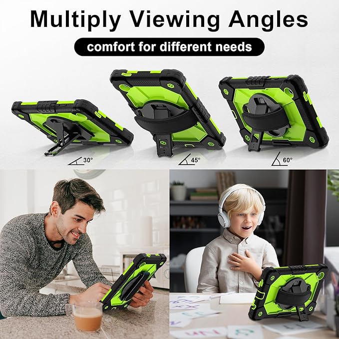 for Samsung Galaxy Tab A9 Case 8.7 inch (SM-X110/X115/X117), Heavy Duty Shockproof Silicone Cover Rugged 360 Stand Hand Shoulder Strap for Galaxy A9 Tablet,Black+Olivine