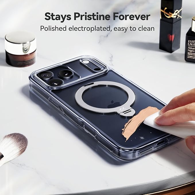 CASEKOO Clear for iPhone 17 Pro Max Case with 360 Spin Magnetic Stand [Fit for MagSafe][17FT Military Protection] Slim Polished for iPhone 17 ProMax Case with Stand 6.9'', Clear