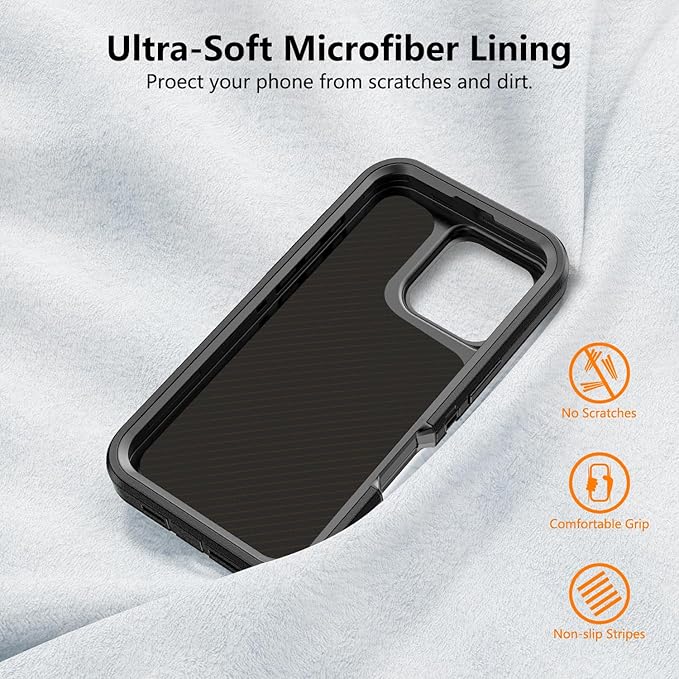 for iPhone 16 Pro Case with Belt Clip Holster, Anti-Shock, Anti-Slip, Compatible with MagSafe, 3-Layer Drop Protection, Heavy Duty Magnetic Phone Case Cover for 16 Pro, 6.3", Black