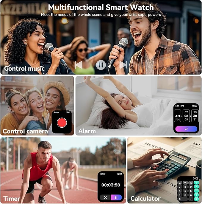 Smart Watch for Men Women, 1.83" HD Touchsreen, Bluetooth Calling, 5 ATM Water-Resistance, 130+ Sports Modes, Health, Fitness & Sleep Tracker, Timer, Fitness Watch for Android/iOS (Purple)