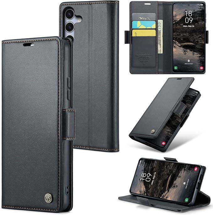 for Samsung Galaxy S25 Plus Case, Premium PU Leather Wallet Case Flip Cover with [RFID Blocking][Card Holder][Stand Function] Shockproof Protective for Samsung Galaxy S25 Plus, Black