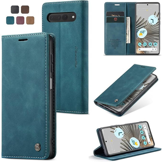 for Google Pixel 7 Pro Case, Flip Wallet Leather Case with Card Holder Magnetic Closure Shockproof Kickstand Protective Phone Cases Cover for Google Pixel 7 Pro,Blue-Green
