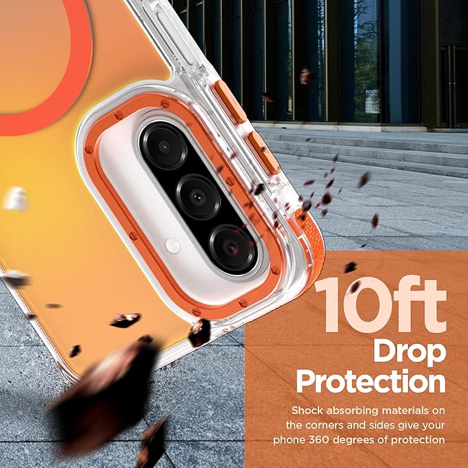 MOWIME Magnetic Case for Samsung Galaxy A17 5G [Compatible with Magsafe] [Cute Fashion Fluorescent Design] [1 Screen Protector] Slim Translucent Matte Case for Galaxy A17 5G 6.7", Orange