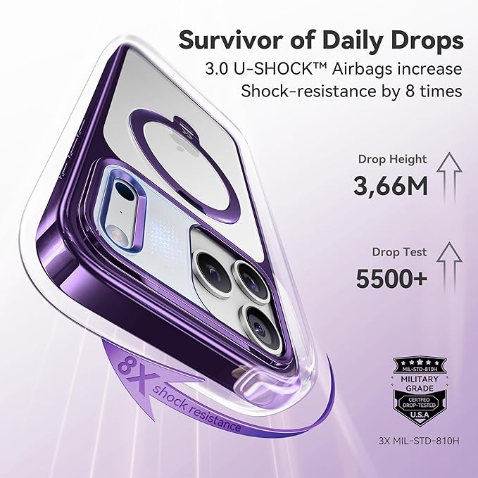 CASEKOO Purple for iPhone 17 Pro Max Case with 360 Spin Magnetic Stand [Fit for MagSafe][17FT Military Protection] Slim Polished for iPhone 17 Pro Max Case with Stand 6.9'', Purple