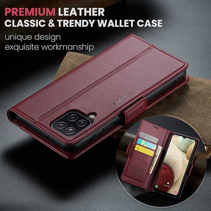 for Samsung Galaxy A12 5G Case, Premium PU Leather Wallet Case Flip Cover with [RFID Blocking][Card Holder][Stand Function] Shockproof Protective for Samsung Galaxy A12, Red