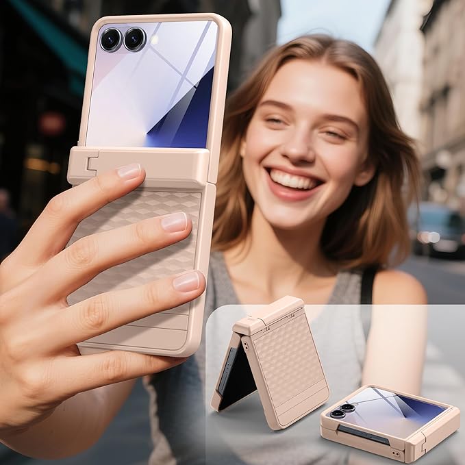 Magnetic for Samsung Galaxy Z Flip 7 Case [Hinge Protection＆Kickstand][Compatible with MagSafe][Built-in Screen Protector] Full-Body Military Protection Phone Case for Samsung Z Flip 7 Gold