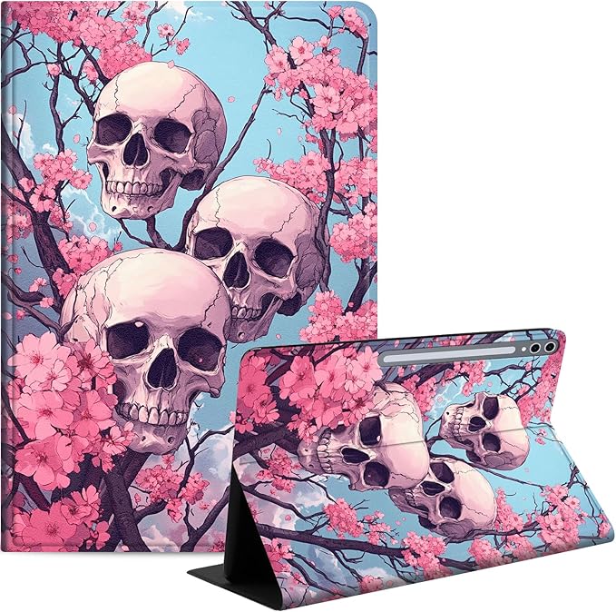 Case for Samsung Galaxy Tab S10 Plus/ S9 FE Plus/ S9 Plus 5G Tablet 12.4'', Slim PU Leather Stand Cover with Auto Wake/Sleep, Multi-Angle Viewing & Shockproof, Three Skulls