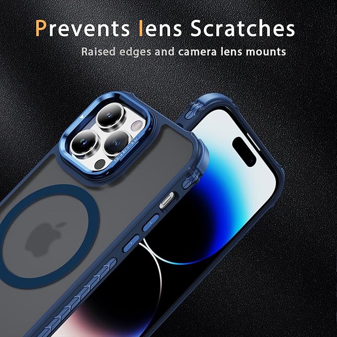 Magnetic for iPhone 14 Pro Case Blue with MagSafe Wireless Charging Heavy Duty Military-Grade Shockproof Protection Adjustable Kickstand Slim Matte Anti-Fingerprint Cover Men Women