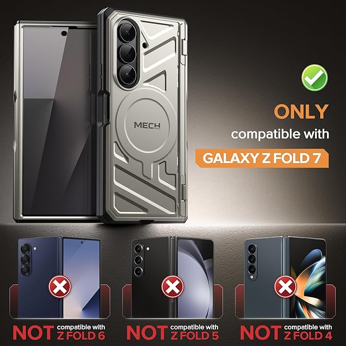 TONGATE for Galaxy Z Fold 7 Case with Privacy Screen Protector, [Compatible with MagSafe][Anti Spy] Shockproof Phone Case, Built-in Stand & Belt Clip & Hinge Cover for Samsung Z Fold 7 2025 8", Tigray