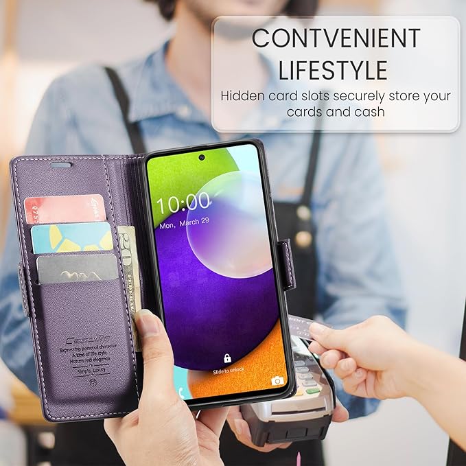 for Samsung Galaxy A52 4G/5G Case, Premium PU Leather Wallet Case Flip Cover with [RFID Blocking][Card Holder][Stand Function] for Samsung Galaxy A52 (5G/4G)/A52s 5G, Purple