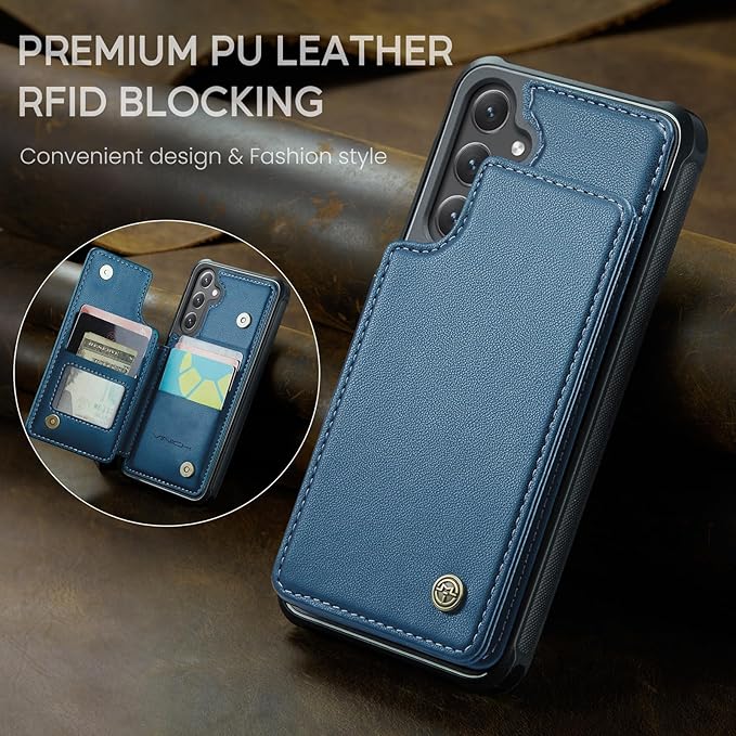 Vinich for Samsung Galaxy S24 FE Wallet Case with Card Holder, RFID Blocking Credit Slots Kickstand Shockproof Phone Cover for Women Men, Blue