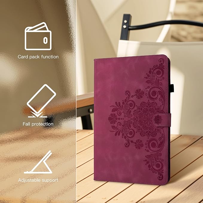 Mantala Funda para for Lenovo Tab M11 2024 11 Inch, Soft Touch Faux Leather with Card Slots and Kickstand, Water-Proof Precise Cutouts Tablet Case Compatible with Lenovo Tab M11 / Tab K11 Wine Red