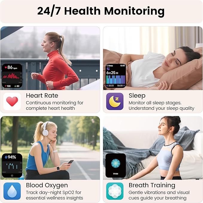 Smart Watch with Alexa Built-in, 1.83" HD Touchscreen Fitness Tracker with Bluetooth Calling, Fitness Watch with Heart Rate/Sleep Monitor/120+ Sports, IP68 Waterproof Smartwatch for Android iOS, Pink